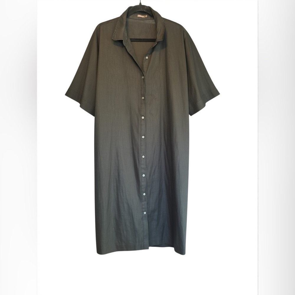 J. McLaughlin Black Linen Short Sleeve Shirt Dress Button Front No Belt Size XL